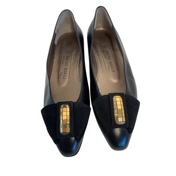 VTG Bruno Magli Black Leather Flats Bow Made In Italy Size 5 8949 GUC - Picture 8 of 10
